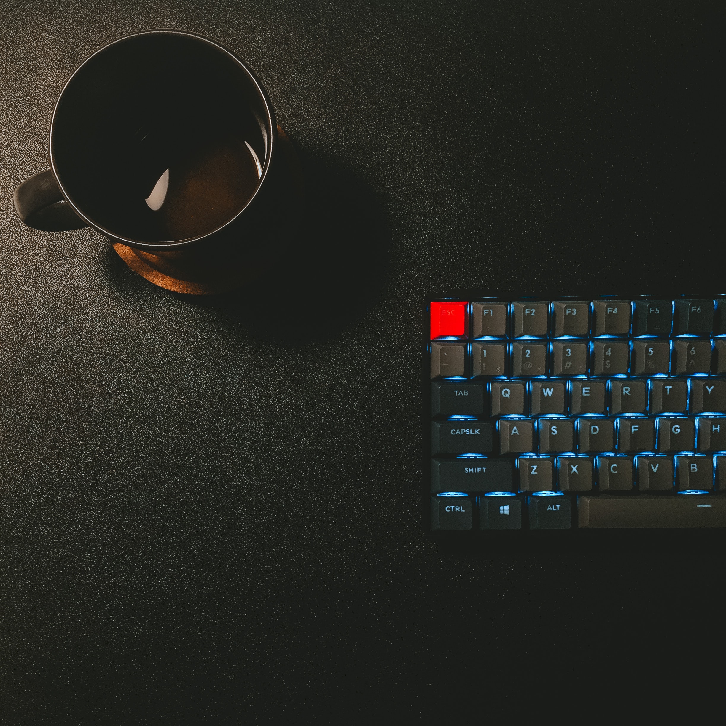 mug with coffee and keyboard